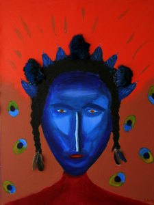 48S-BS2.PEACOCK SHAMAN-30inX40in-Mixed Media on Canvas