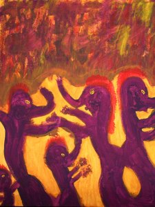 16MM-3780-240-DANCING-ELEPHANTS-14in.X18in.Acrylic-on-Canvas-panel