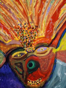 4MM-W1-038.-CLOWN-18in.X24in.-Acrylic-&-Pastel-Chalk-on-Canvas